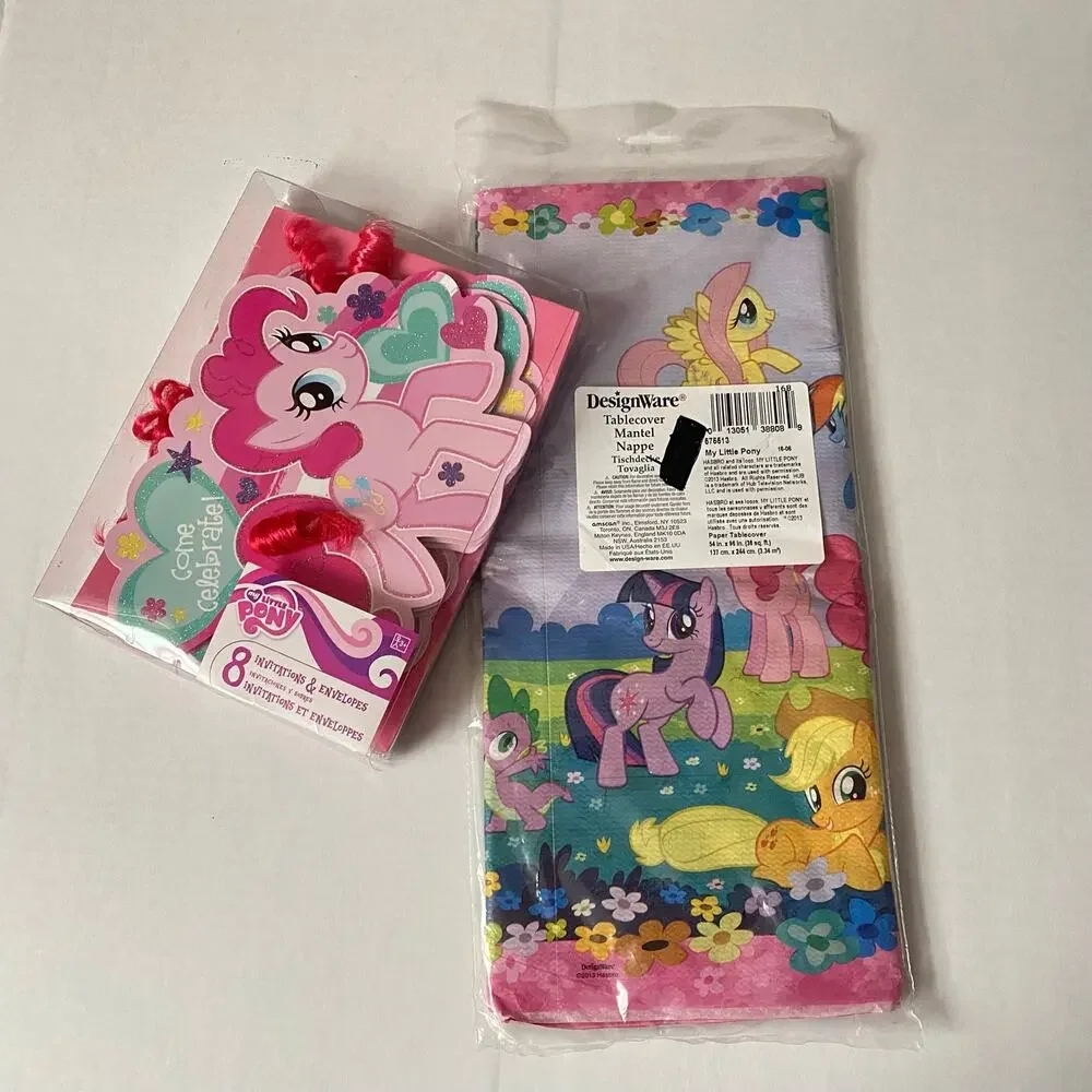 My Little Pony Party Lot Tablecover 8 Invitations Envelopes Hasbro DesignWare